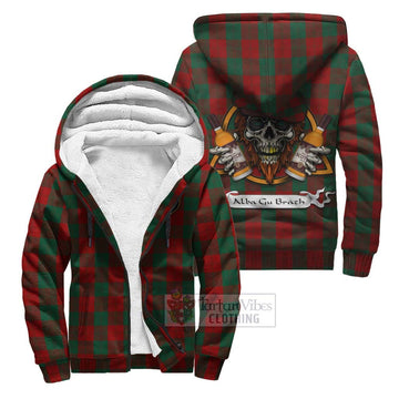 Erskine Tartan Sherpa Hoodie with Family Crest and Bearded Skull Holding Bottles of Whiskey