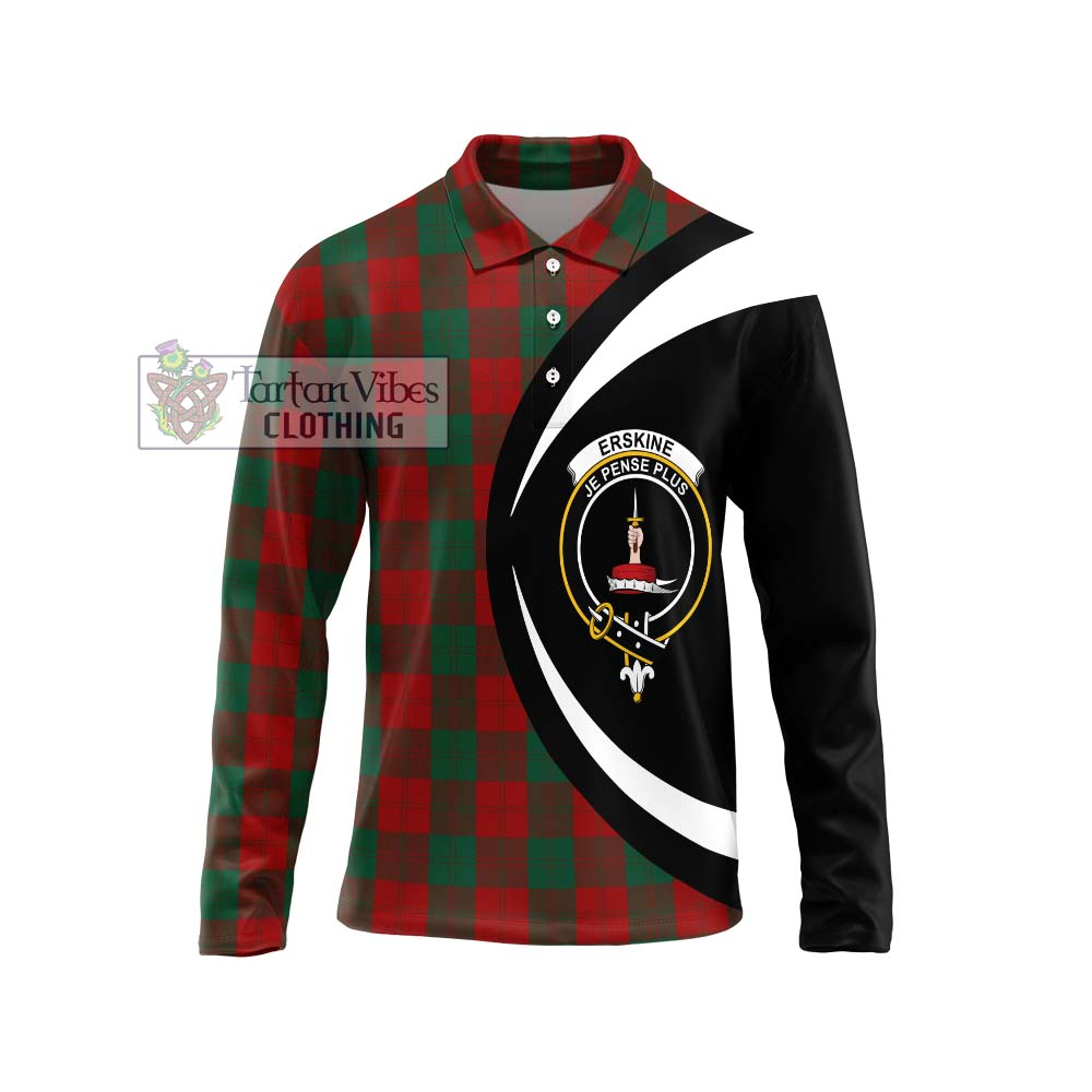 Erskine Tartan Long Sleeve Polo Shirt with Family Crest Circle Style Unisex - Tartan Vibes Clothing