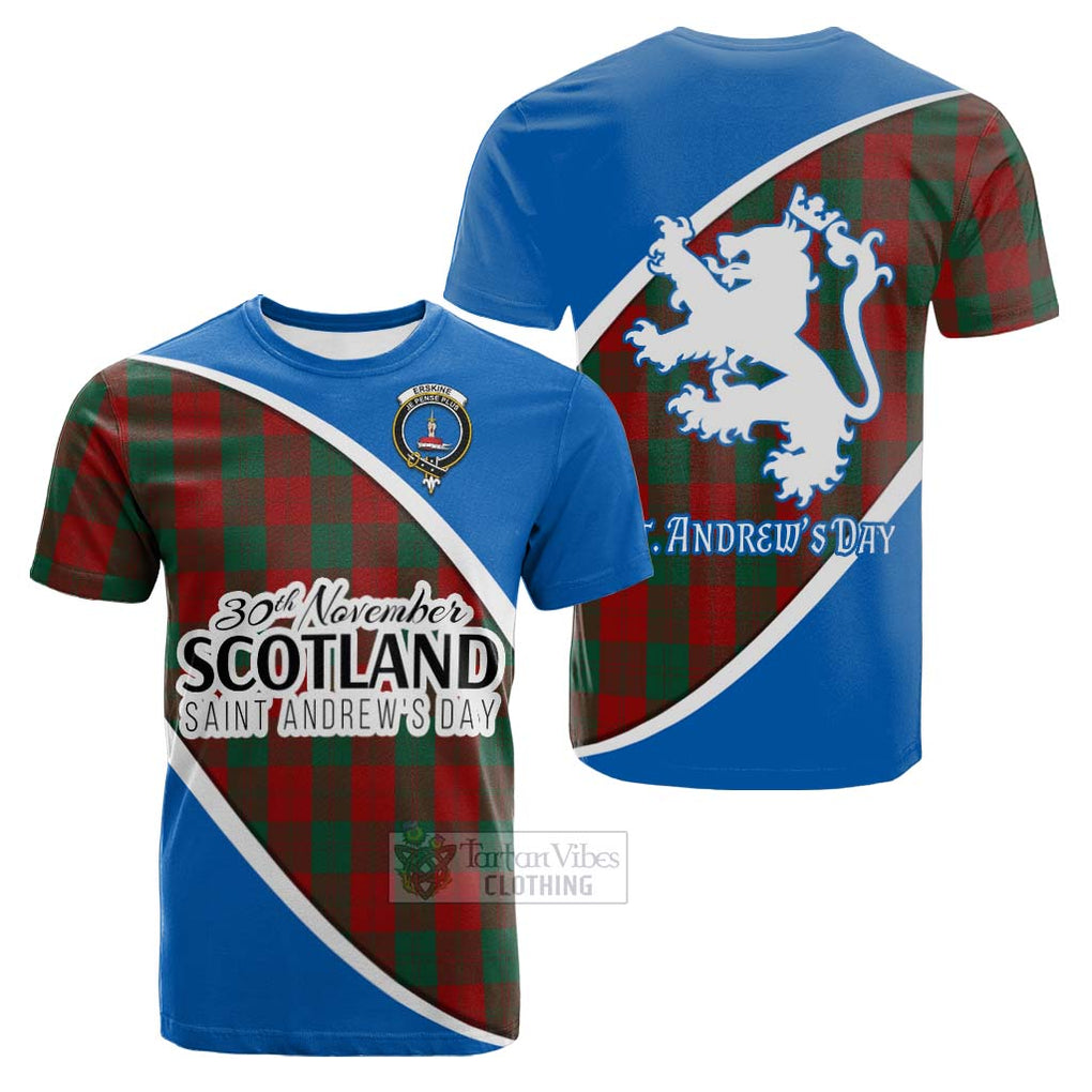 Tartan Vibes Clothing Erskine Family Crest Tartan Cotton T-shirt Celebrate Saint Andrew's Day in Style