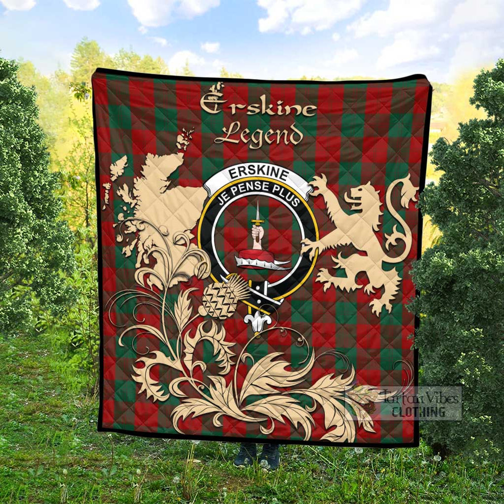 Tartan Vibes Clothing Erskine Tartan Quilt with Family Crest and Scottish Symbol Style