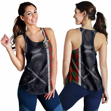 Erskine Tartan Women's Racerback Tanks with Family Crest Cross Sword Thistle Celtic Vibes