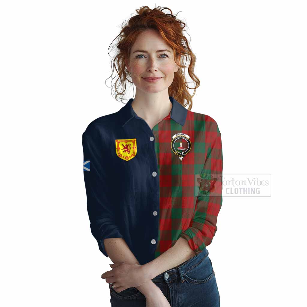 Tartan Vibes Clothing Erskine Tartan Women's Casual Shirt Alba with Scottish Lion Royal Arm Half Style