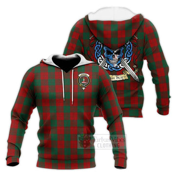 Erskine Tartan Knitted Hoodie with Family Crest Celtic Skull Style