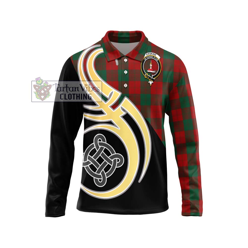 Erskine Tartan Long Sleeve Polo Shirt with Family Crest and Celtic Symbol Style Unisex - Tartan Vibes Clothing