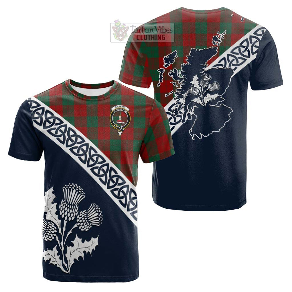 Tartan Vibes Clothing Erskine Tartan Cotton T-shirt Featuring Thistle and Scotland Map