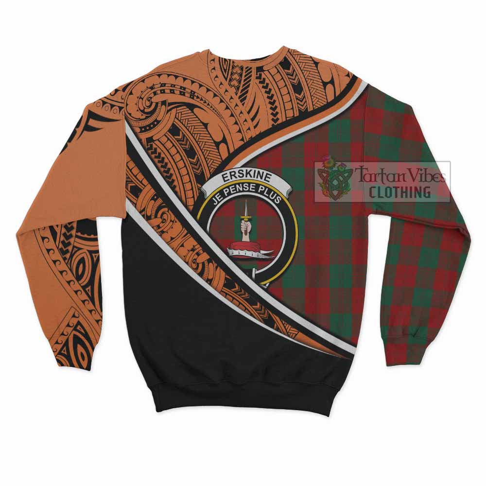 Tartan Vibes Clothing Erskine Crest Tartan Sweatshirt with Maori Tattoo Style - Orange Version