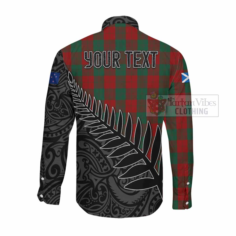 Tartan Vibes Clothing Erskine Crest Tartan Long Sleeve Button Shirt with New Zealand Silver Fern Half Style