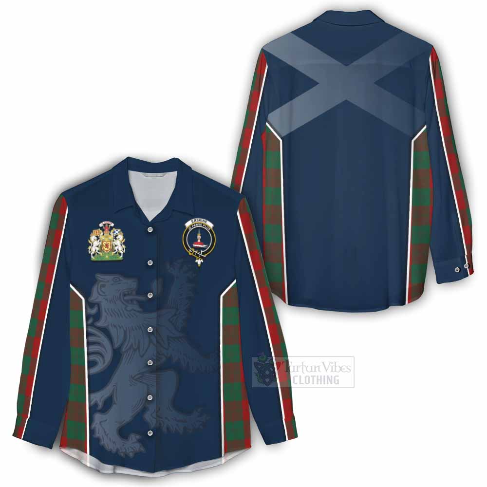 Tartan Vibes Clothing Erskine Tartan Women's Casual Shirt with Family Crest and Lion Rampant Vibes Sport Style