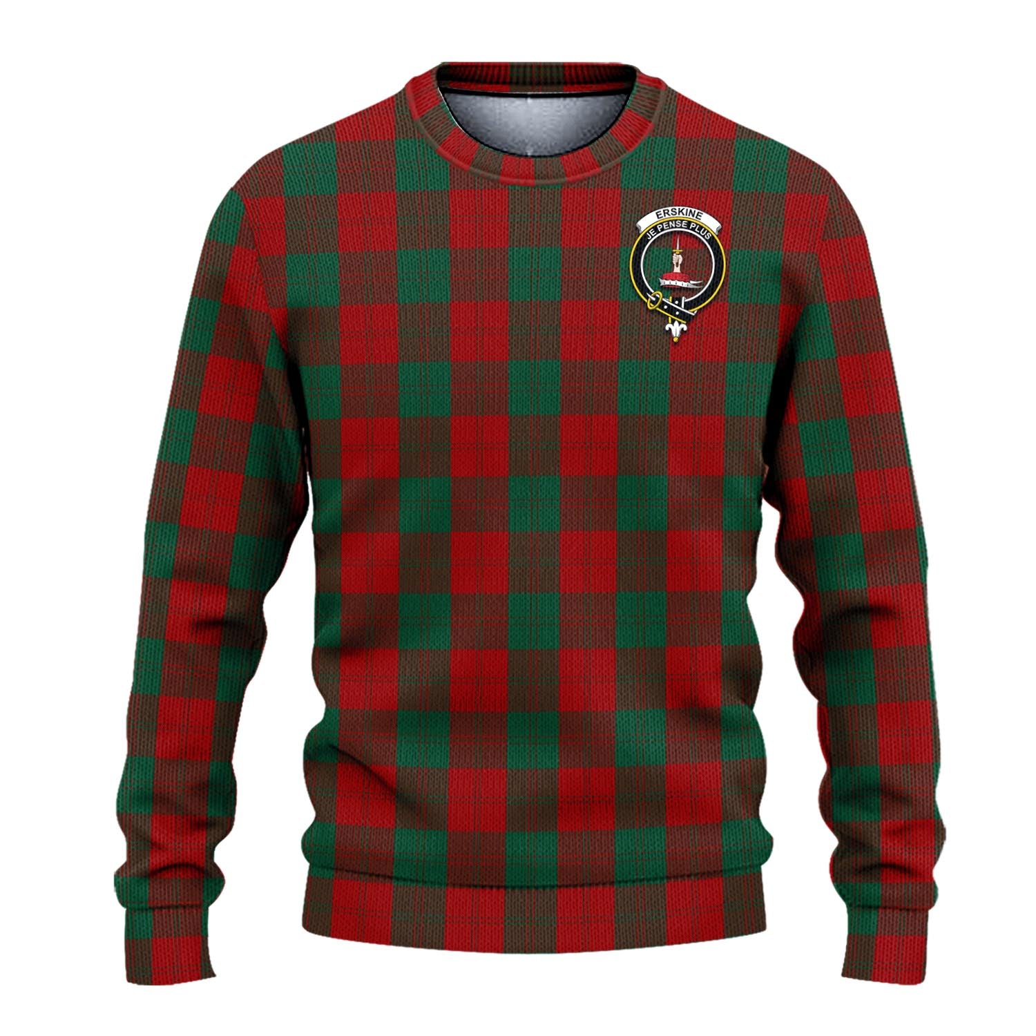 Erskine Tartan Knitted Sweater with Family Crest - Tartanvibesclothing