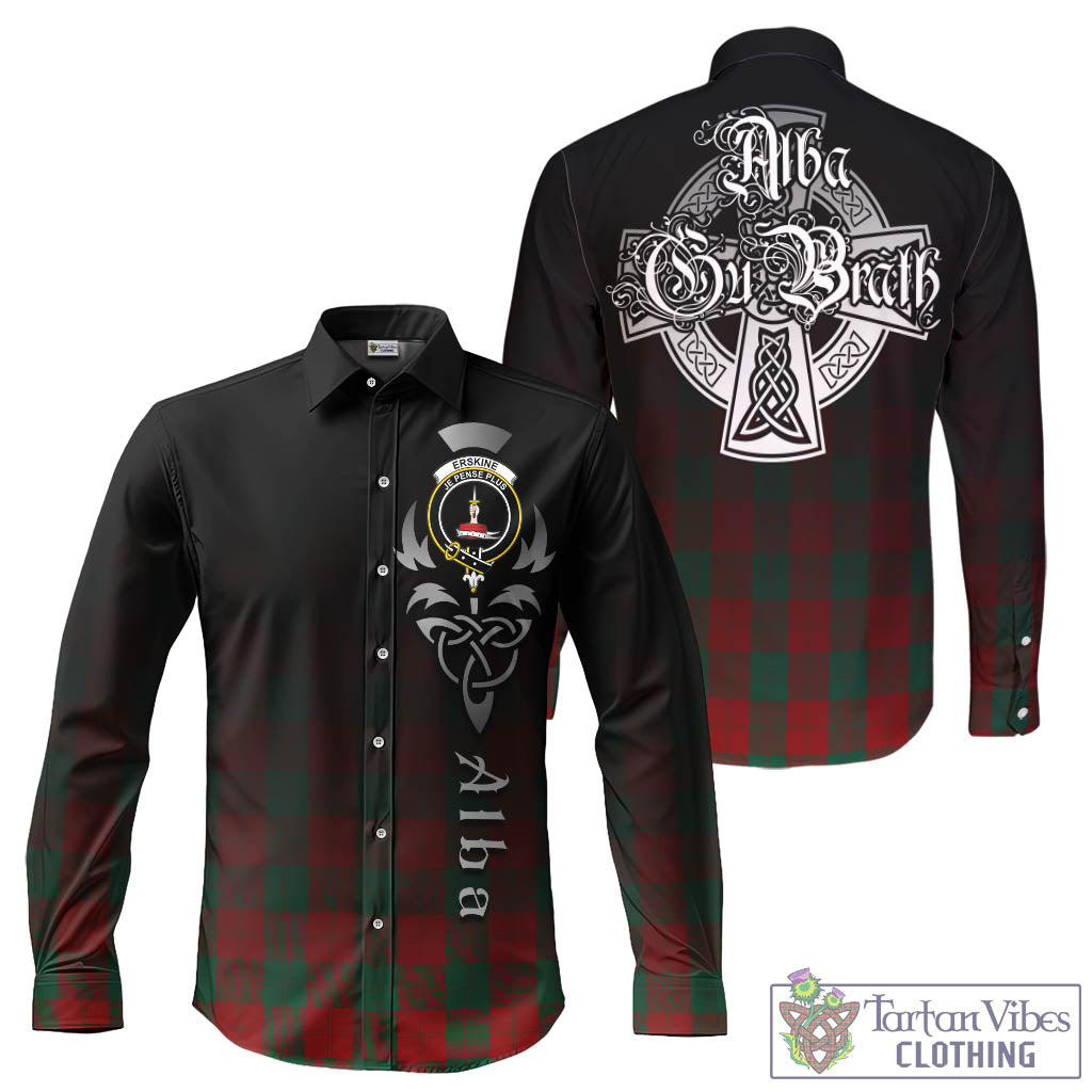 Tartan Vibes Clothing Erskine Tartan Long Sleeve Button Up Featuring Alba Gu Brath Family Crest Celtic Inspired