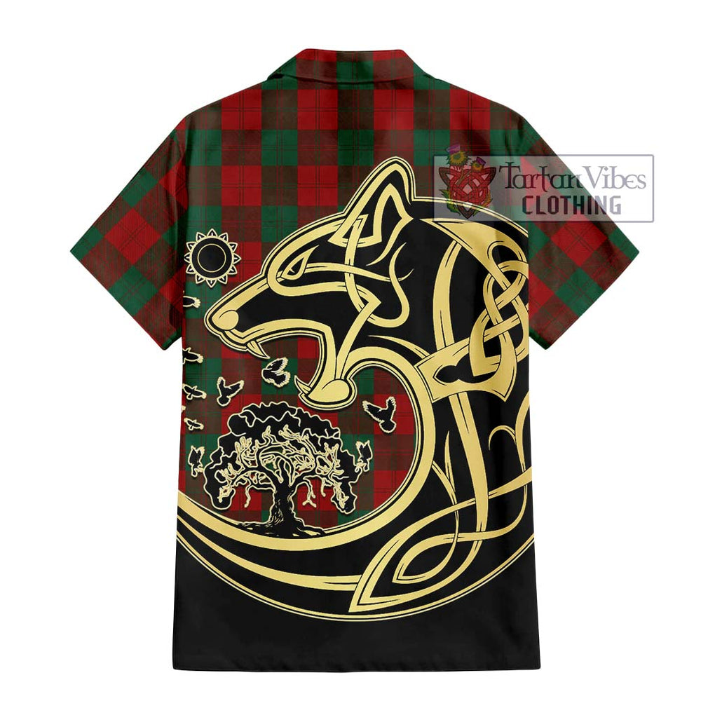 Erskine Tartan Short Sleeve Button Shirt with Family Crest Celtic Wolf Style - Tartan Vibes Clothing