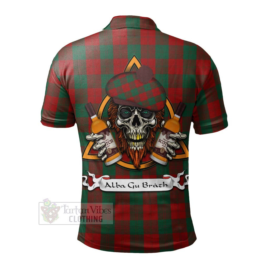 Tartan Vibes Clothing Erskine Tartan Polo Shirt with Family Crest and Bearded Skull Holding Bottles of Whiskey