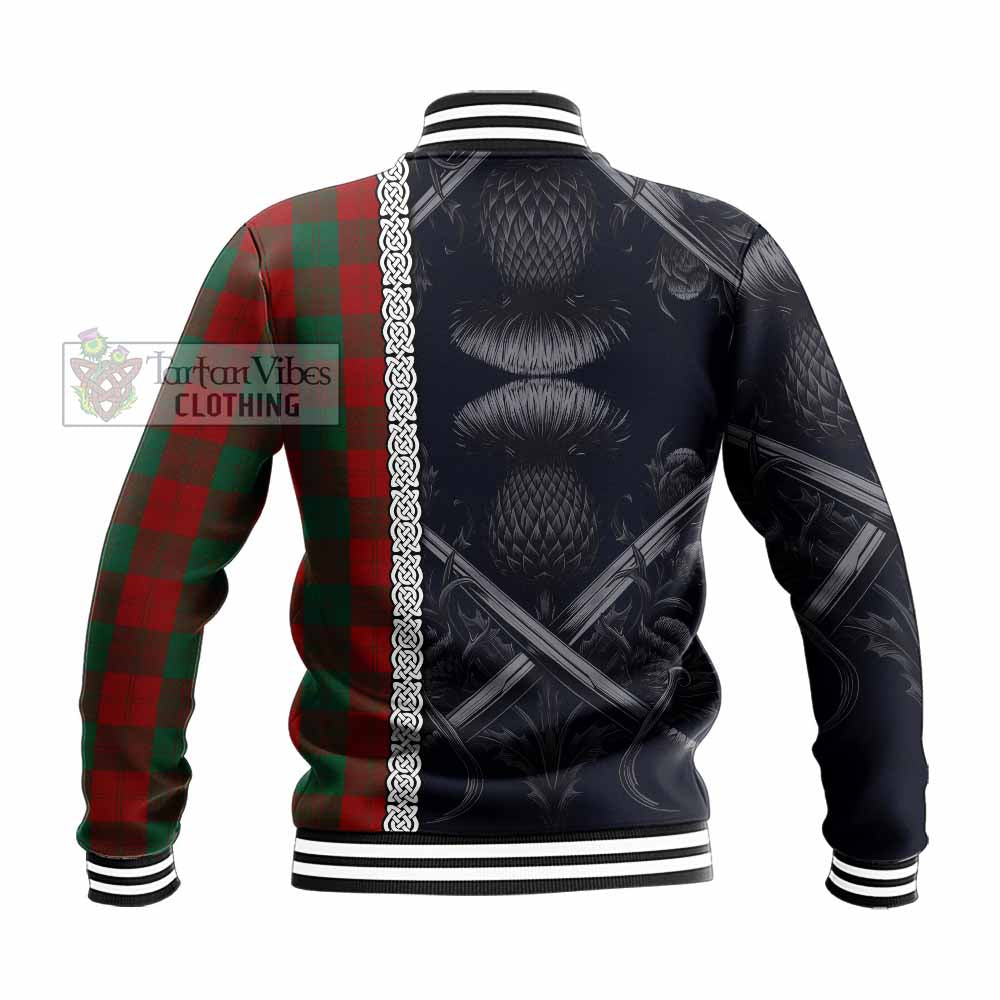 Tartan Vibes Clothing Erskine Tartan Baseball Jacket with Family Crest Cross Sword Thistle Celtic Vibes