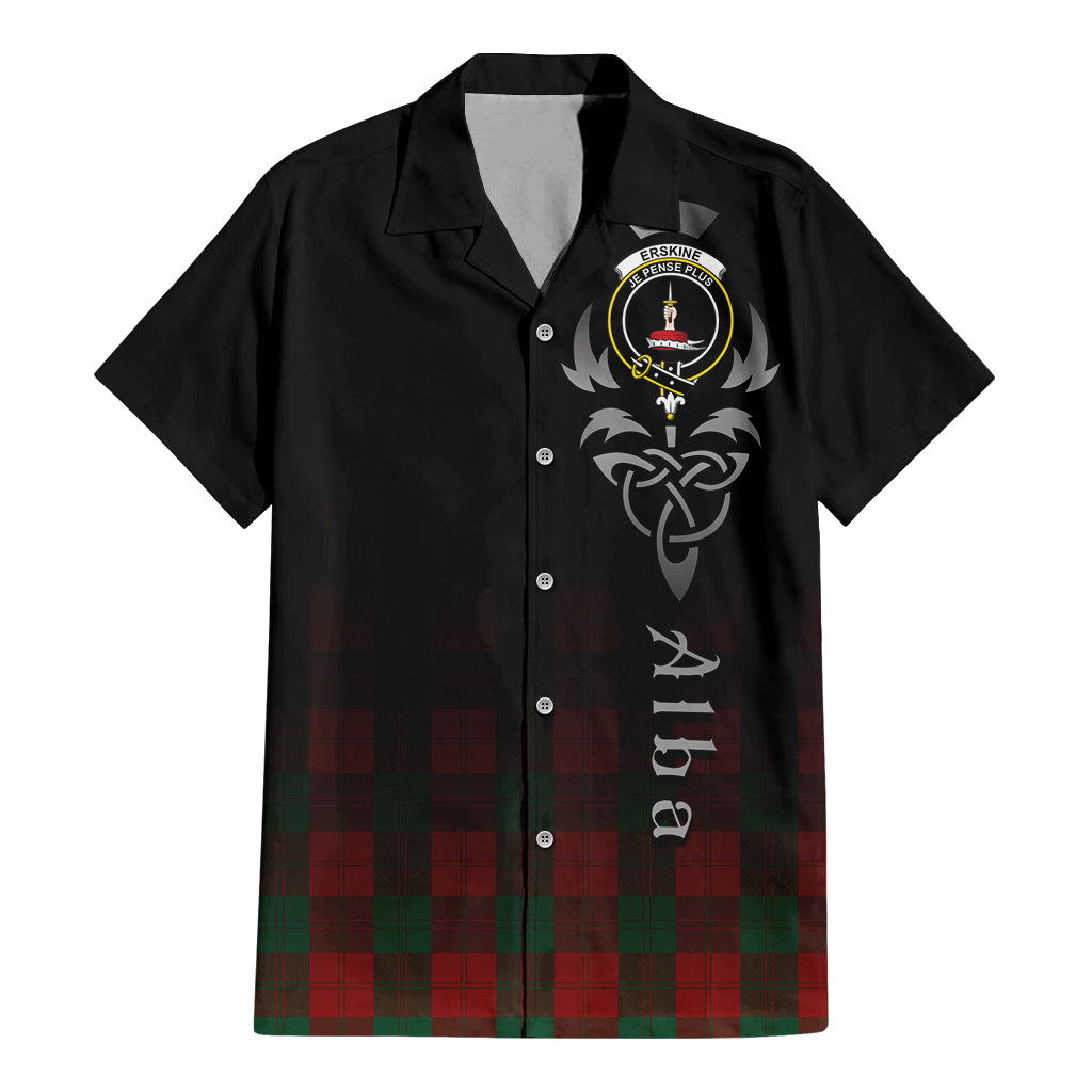 Tartan Vibes Clothing Erskine Tartan Short Sleeve Button Up Featuring Alba Gu Brath Family Crest Celtic Inspired