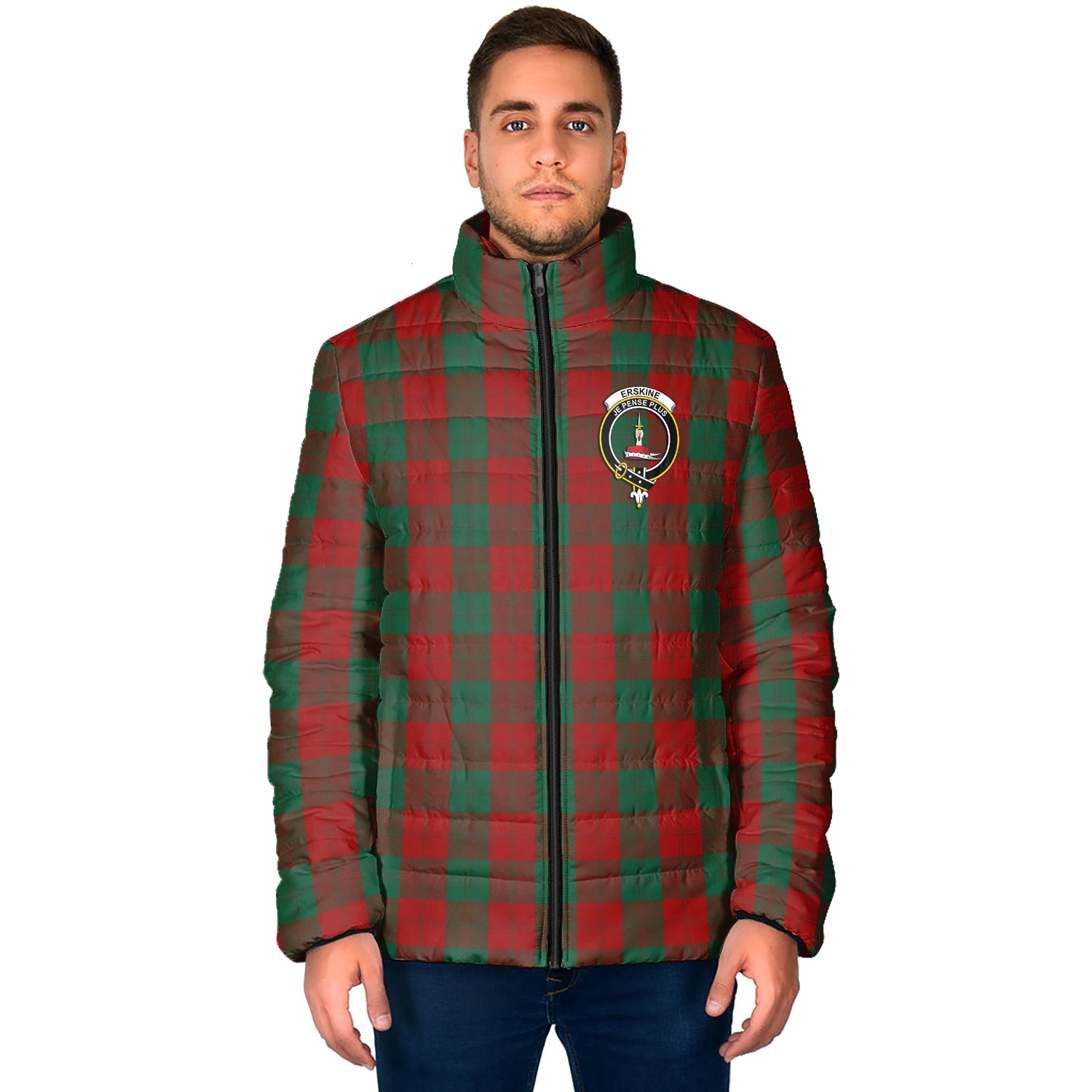 Erskine Tartan Padded Jacket with Family Crest - Tartan Vibes Clothing