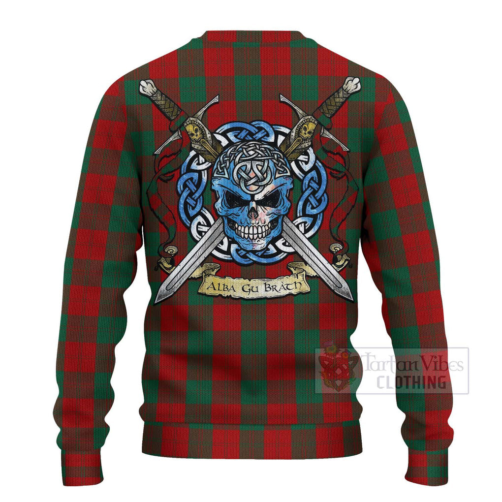 Tartan Vibes Clothing Erskine Tartan Knitted Sweater with Family Crest Celtic Skull Style