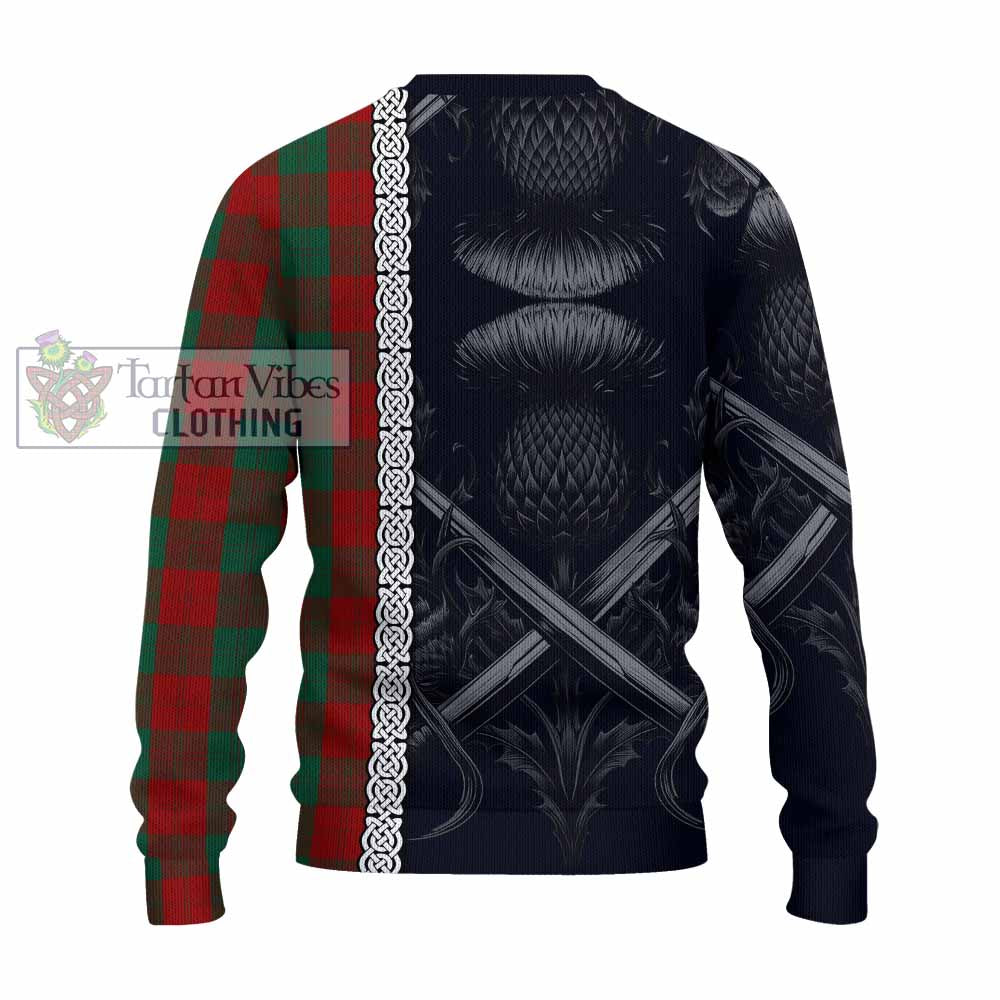 Tartan Vibes Clothing Erskine Tartan Knitted Sweater with Family Crest Cross Sword Thistle Celtic Vibes