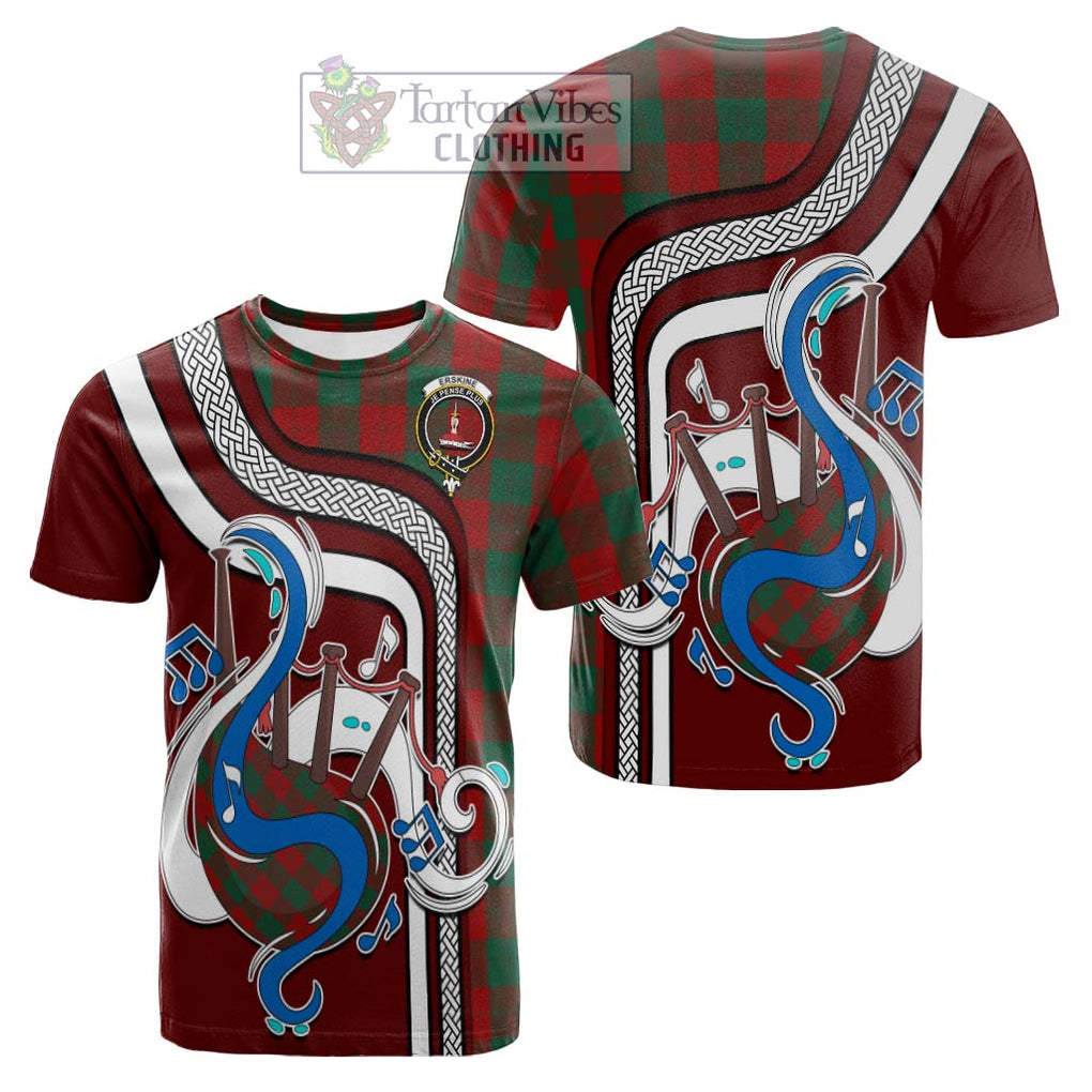 Tartan Vibes Clothing Erskine Tartan Cotton T-shirt with Epic Bagpipe Style