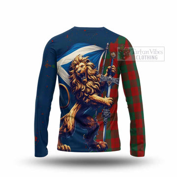 Erskine Tartan Family Crest Long Sleeve T-Shirt with Scottish Majestic Lion