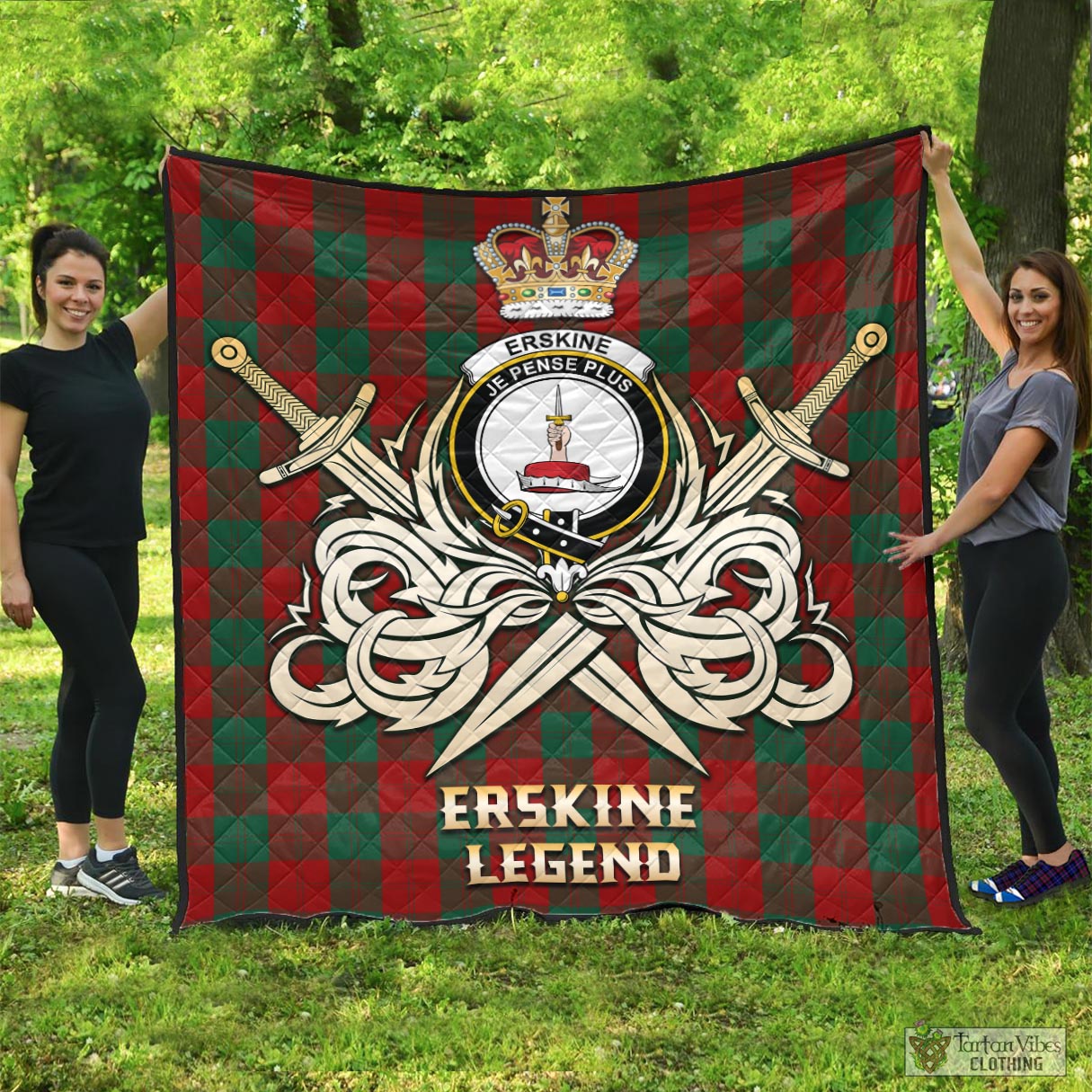 Tartan Vibes Clothing Erskine Tartan Quilt with Clan Crest and the Golden Sword of Courageous Legacy