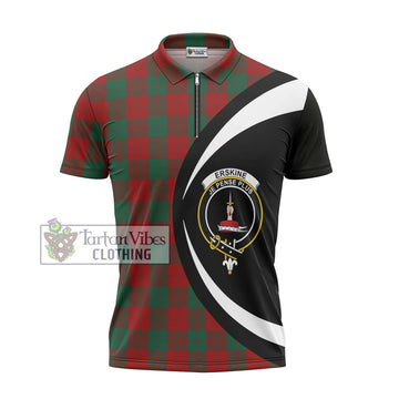 Erskine Tartan Zipper Polo Shirt with Family Crest Circle Style