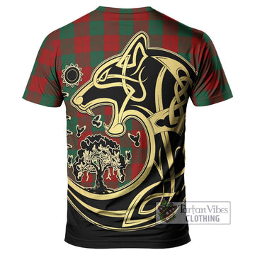 Erskine Tartan T-Shirt with Family Crest Celtic Wolf Style