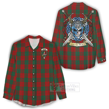 Erskine Tartan Women's Casual Shirt with Family Crest Celtic Skull Style