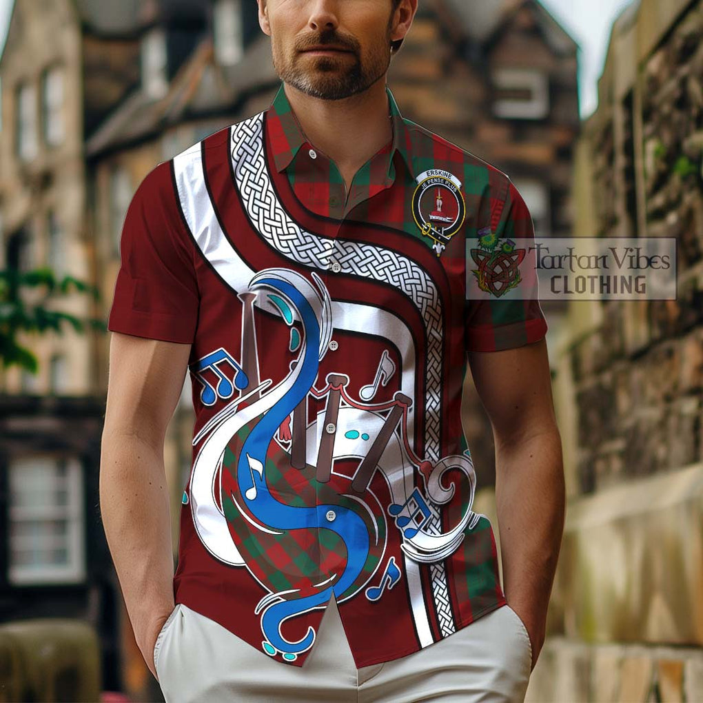 Erskine Tartan Short Sleeve Button Shirt with Epic Bagpipe Style - Tartanvibesclothing Shop