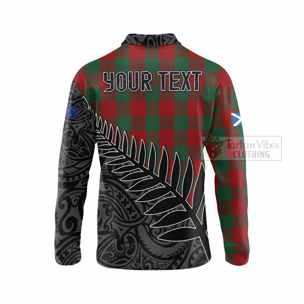 Tartan Vibes Clothing Erskine Crest Tartan Long Sleeve Polo Shirt with New Zealand Silver Fern Half Style