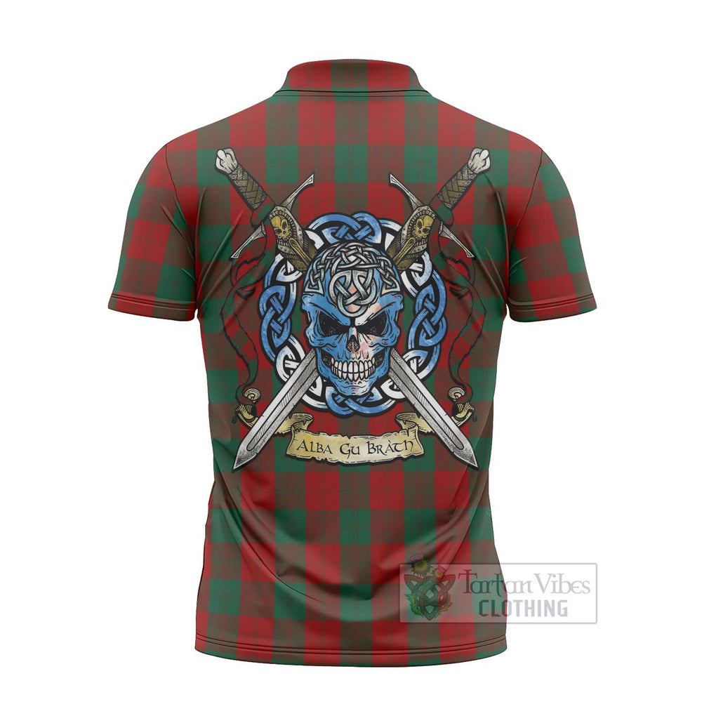 Tartan Vibes Clothing Erskine Tartan Zipper Polo Shirt with Family Crest Celtic Skull Style