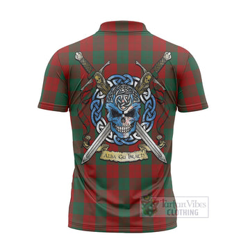 Erskine Tartan Zipper Polo Shirt with Family Crest Celtic Skull Style