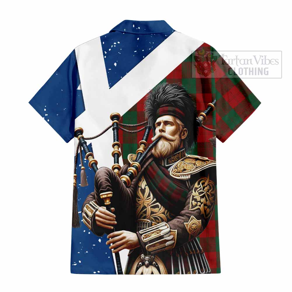 Tartan Vibes Clothing Erskine Tartan Short Sleeve Button Shirt with Family Crest Scottish Bagpiper Vibes