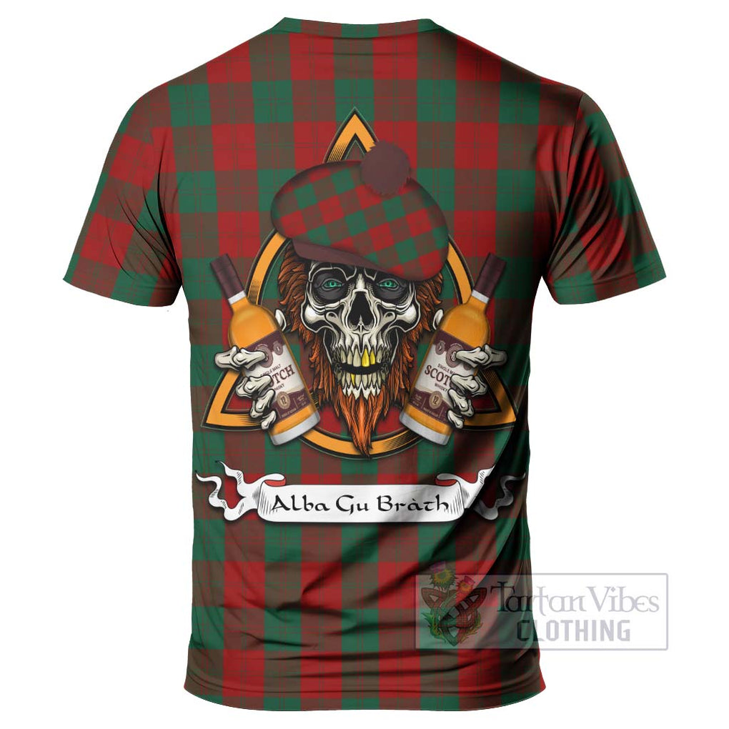 Tartan Vibes Clothing Erskine Tartan T-Shirt with Family Crest and Bearded Skull Holding Bottles of Whiskey