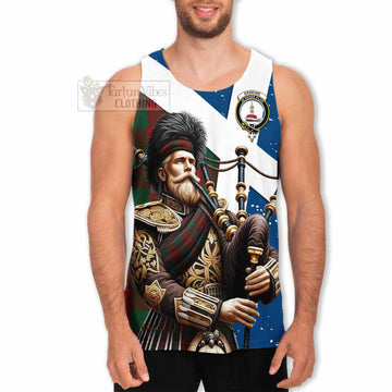 Erskine Tartan Men's Tank Top with Family Crest Scottish Bagpiper Vibes