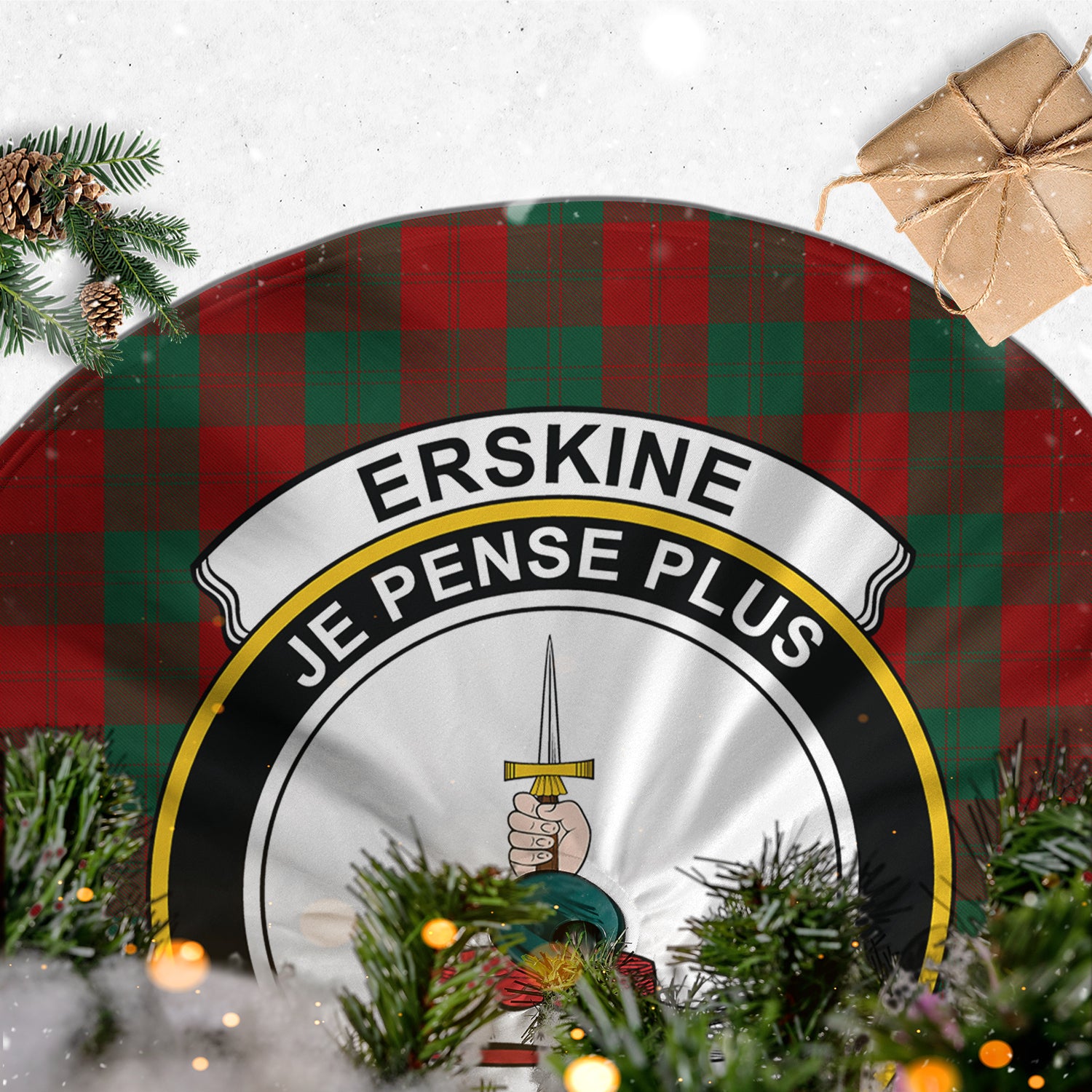 Erskine Tartan Christmas Tree Skirt with Family Crest - Tartanvibesclothing