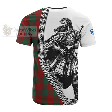 Erskine Tartan Clan Crest Cotton T-shirt with Highlander Warrior Celtic Style