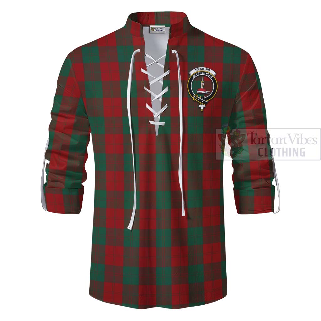 Tartan Vibes Clothing Erskine Tartan Ghillie Kilt Shirt with Family Crest and Bearded Skull Holding Bottles of Whiskey