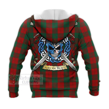 Erskine Tartan Knitted Hoodie with Family Crest Celtic Skull Style