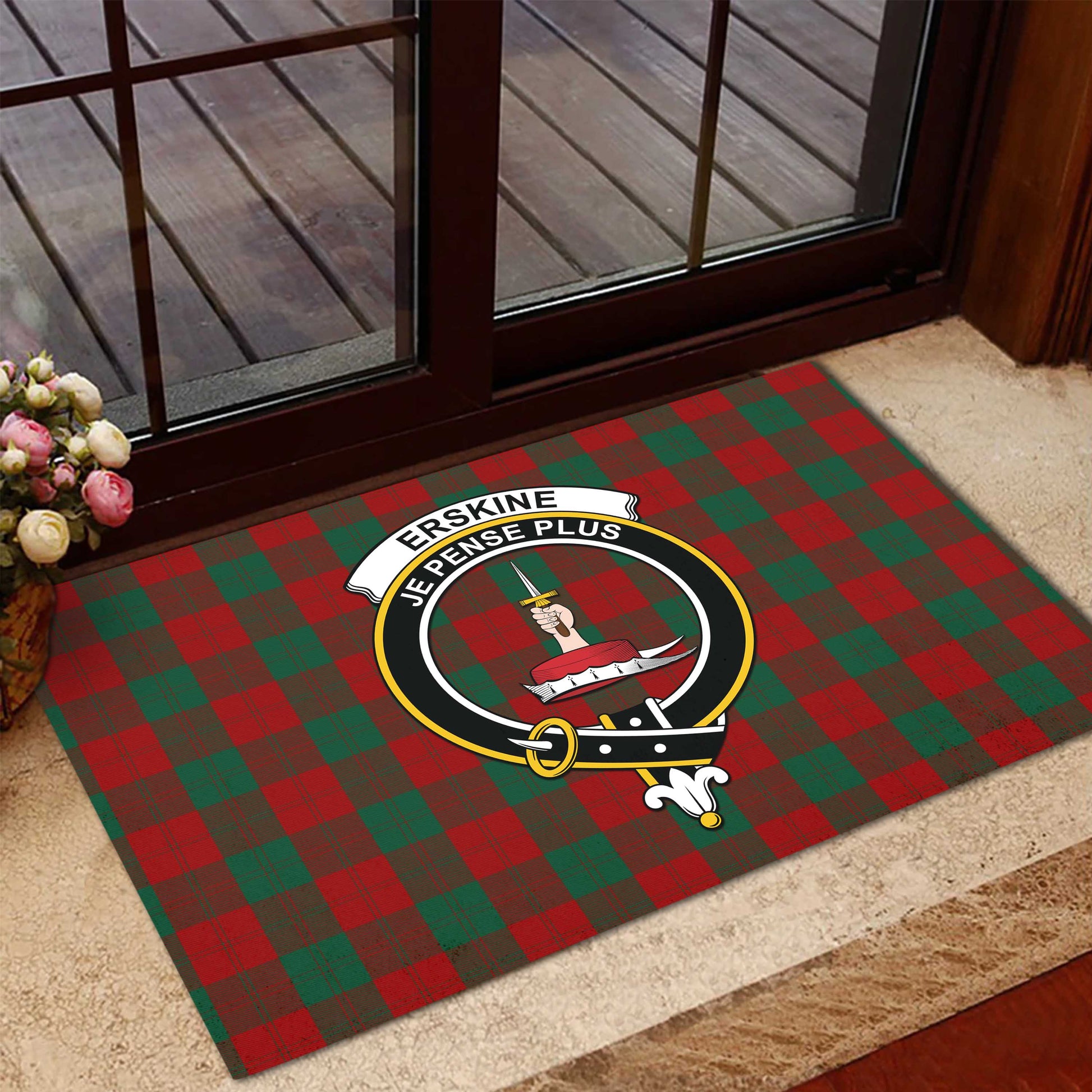 Erskine Tartan Door Mat with Family Crest - Tartanvibesclothing