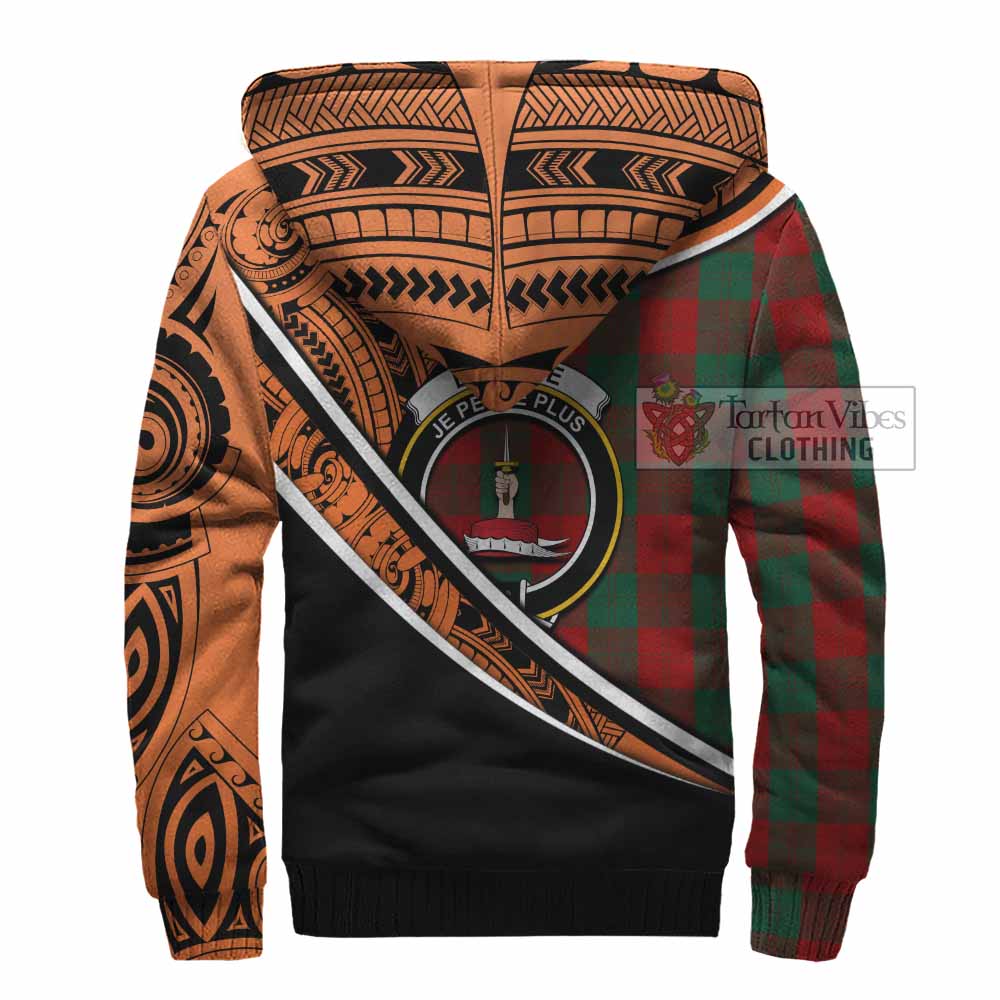 Tartan Vibes Clothing Erskine Crest Tartan Sherpa Hoodie with Maori Tattoo Style - Orange Version