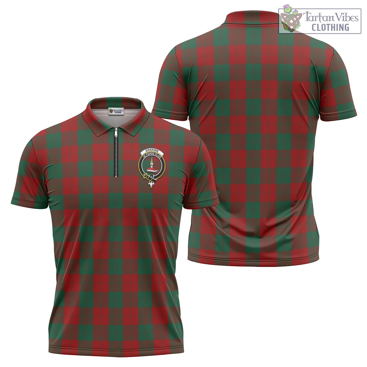 Tartan Vibes Clothing Erskine Tartan Zipper Polo Shirt with Family Crest