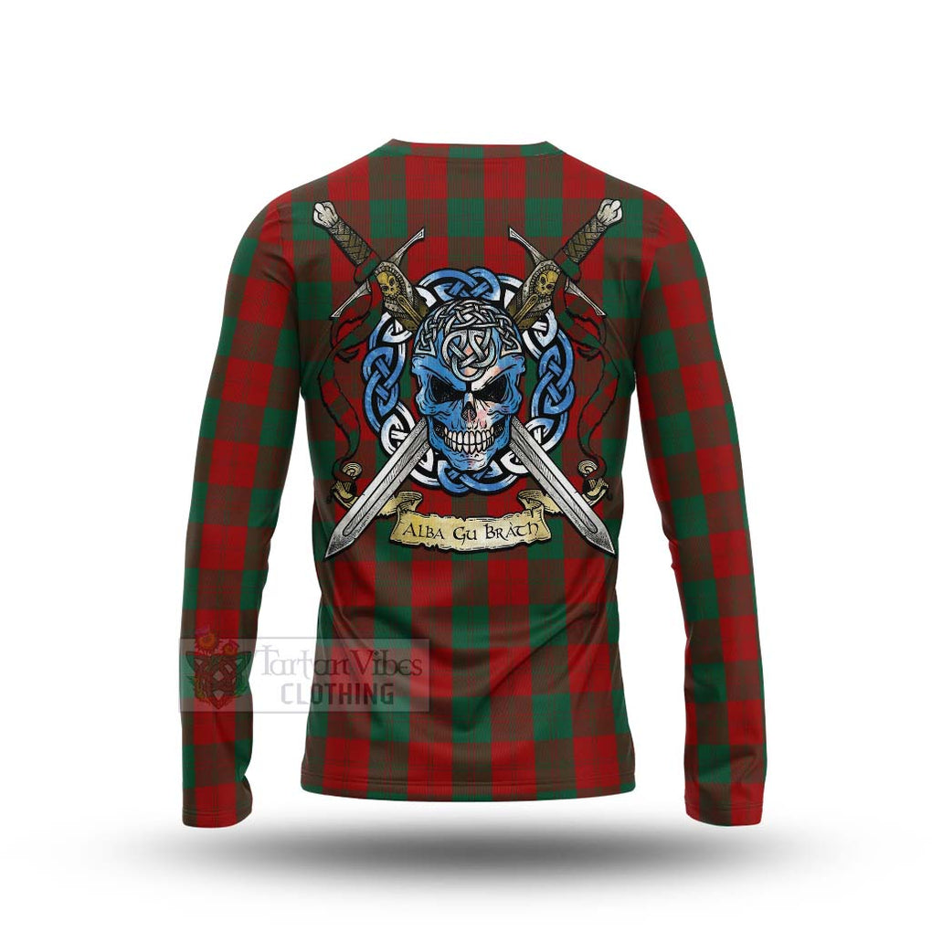 Tartan Vibes Clothing Erskine Tartan Long Sleeve T-Shirt with Family Crest Celtic Skull Style