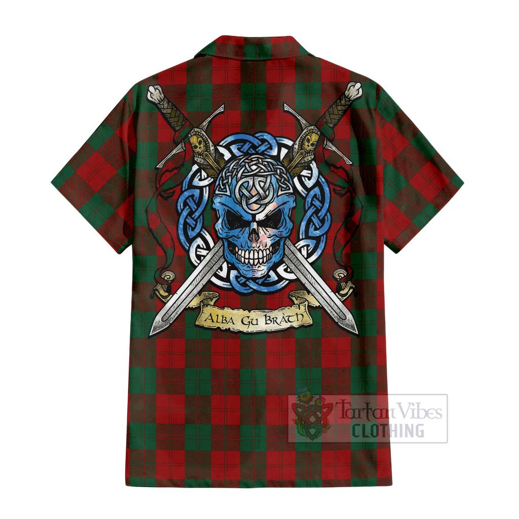 Tartan Vibes Clothing Erskine Tartan Short Sleeve Button Shirt with Family Crest Celtic Skull Style