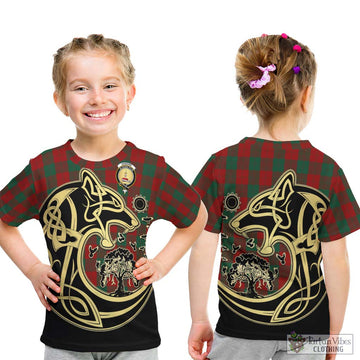 Erskine Tartan Kid T-Shirt with Family Crest Celtic Wolf Style