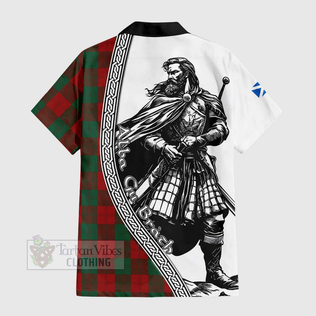 Tartan Vibes Clothing Erskine Tartan Clan Crest Short Sleeve Button Shirt with Highlander Warrior Celtic Style