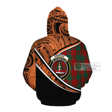 Erskine Crest Tartan Cotton Hoodie with Polynesian Vibes Style - Orange Version