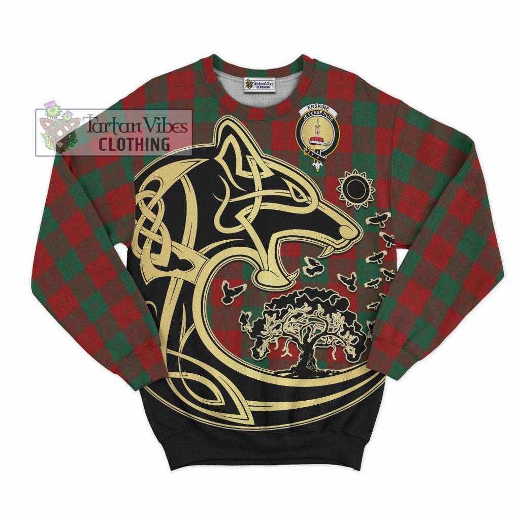 Erskine Tartan Sweatshirt with Family Crest Celtic Wolf Style - Tartan Vibes Clothing