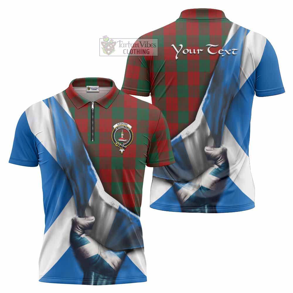 Tartan Vibes Clothing Erskine Tartan Zipper Polo Shirt with Family Crest Scotland Patriotic Style