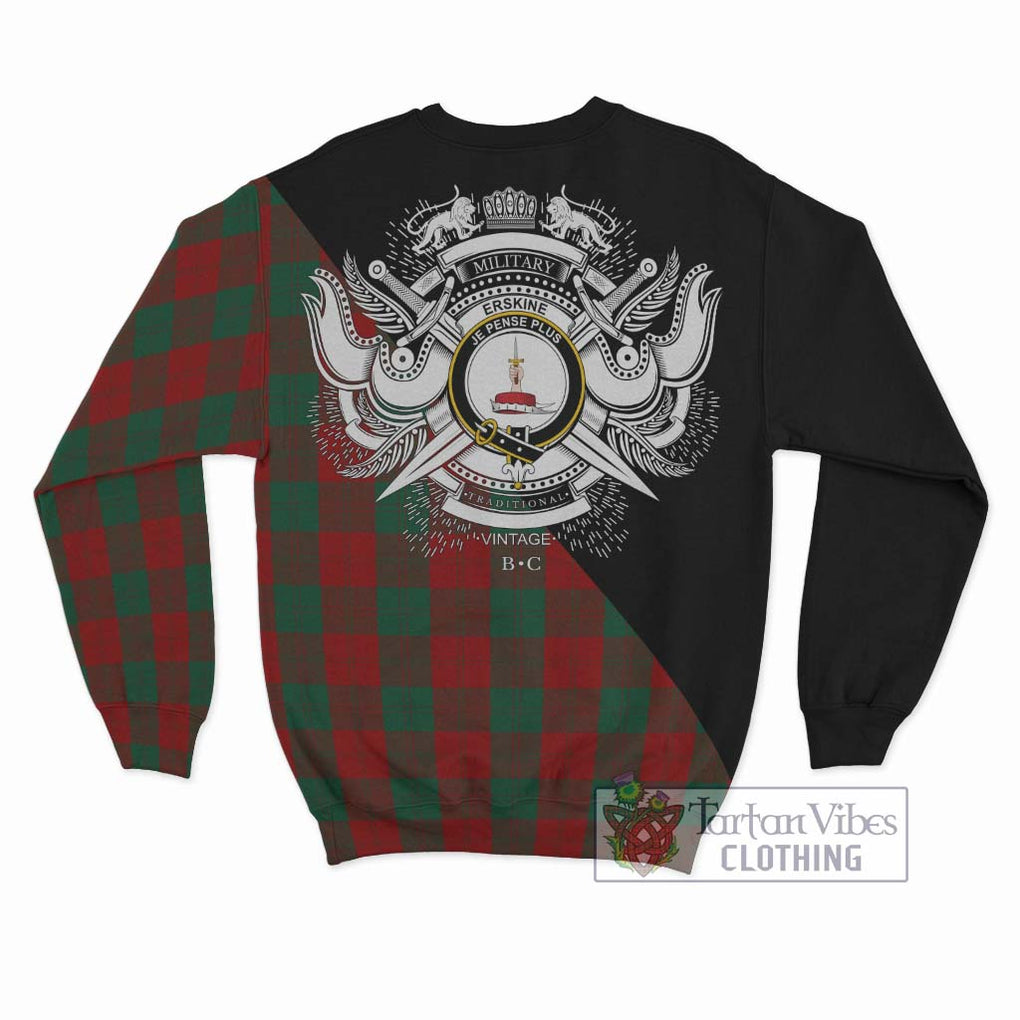 Erskine Tartan Sweatshirt with Family Crest and Military Logo Style - Tartanvibesclothing Shop