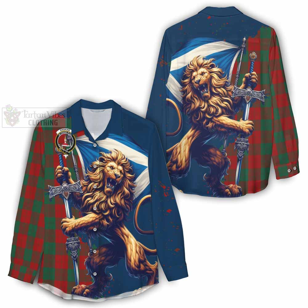 Tartan Vibes Clothing Erskine Tartan Family Crest Women's Casual Shirt with Scottish Majestic Lion